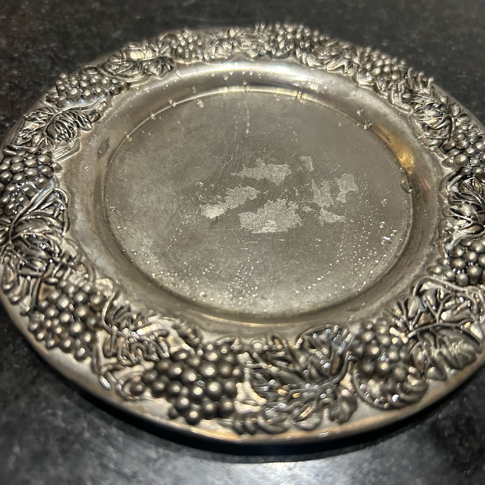 Metal grapevines plate Vintage serving dish embossed with grape decor